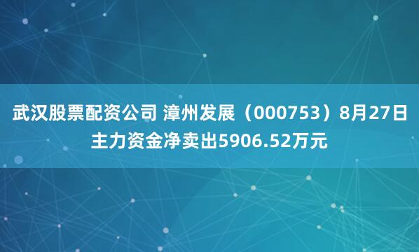 武汉股票配资公司 漳州发展（000753）8月27日主力资金净卖出5906.52万元